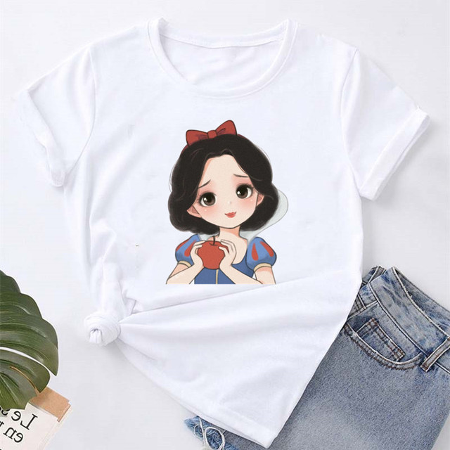 Disney Snow White Princess Women's Fashion T-shirt Kawaii Clothes Black  Casual Aesthetic Top Femme Roupas Femininas - T-shirts - AliExpress